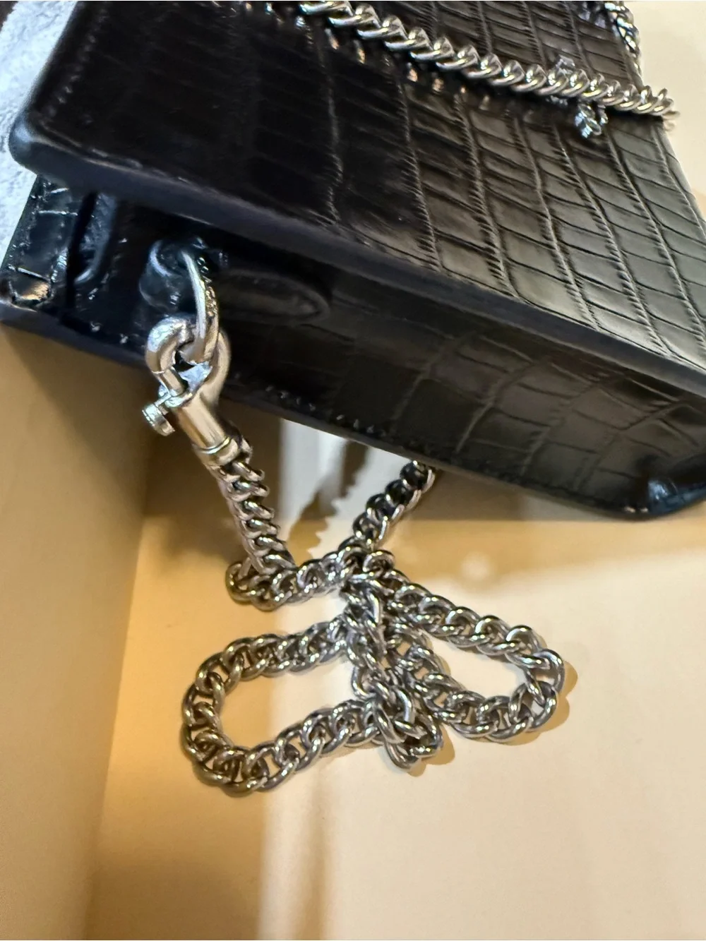 Coach Black Croc-Embossed Leather Chain Crossbody Bag